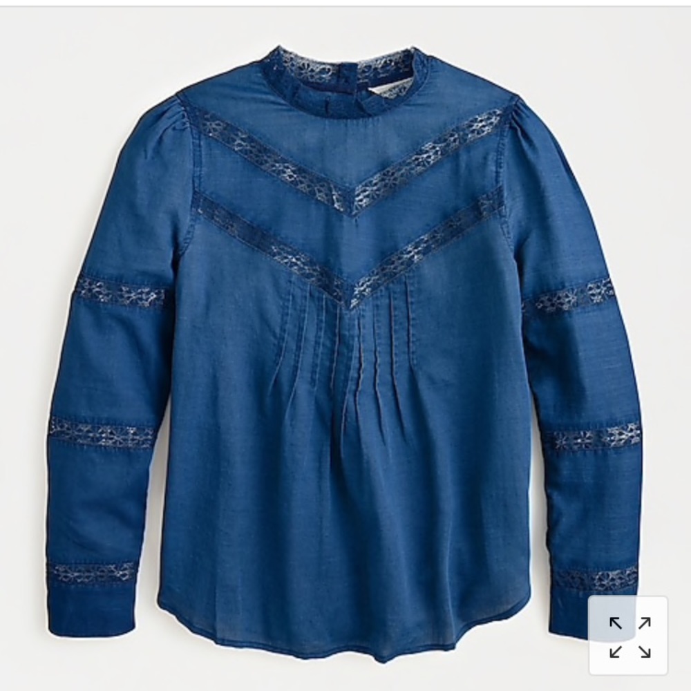 J Crew Lace Trim Indigo Blouse